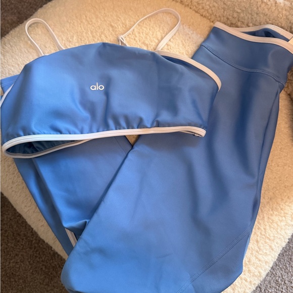 ALO Yoga Cornflower Blue Sports Bra with White Trim